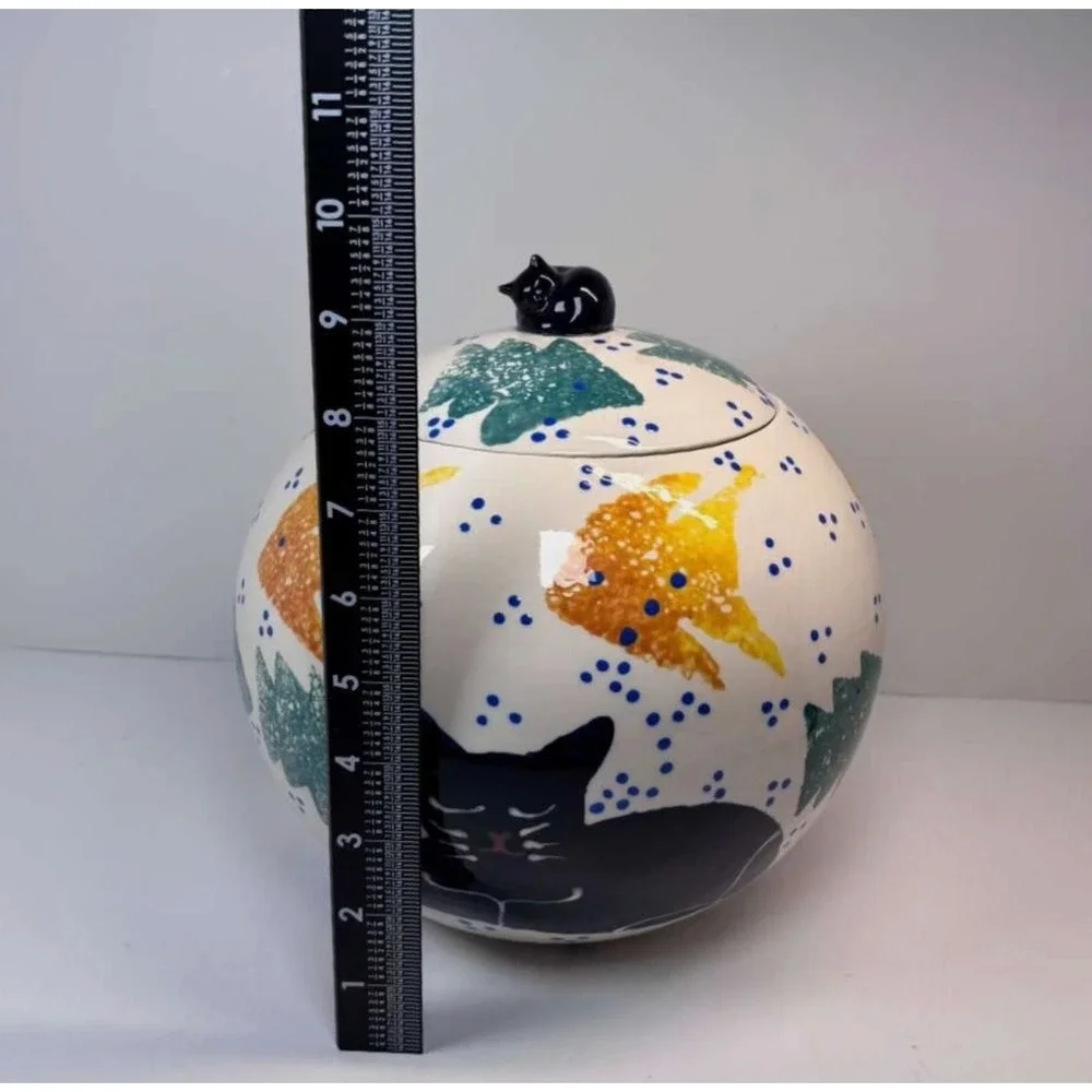 Kitty Dreams Signed Sari Art Pottery Cat Cookie Jar Hand Painted 9.5
